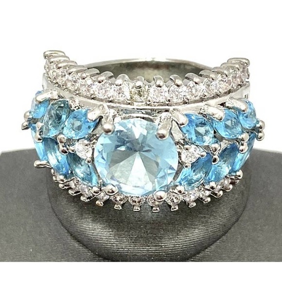 Blue & White Topaz Ring 2.79 ctw Size 6 3/4 - Picture 1 of 5